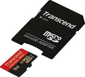 Paměťová karta microSDHC, 8 GB, Transcend Ultimate (600x), Class 10, UHS-I, vč. SD adaptéru