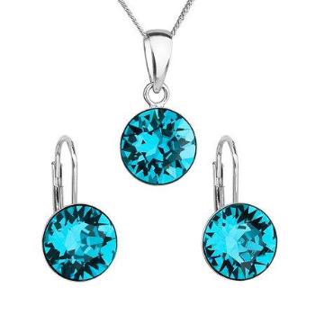 Sada šperků s krystaly Swarovski náušnice, řetízek a přívěsek modré kulaté 39140.3 blue zircon, Modrá
