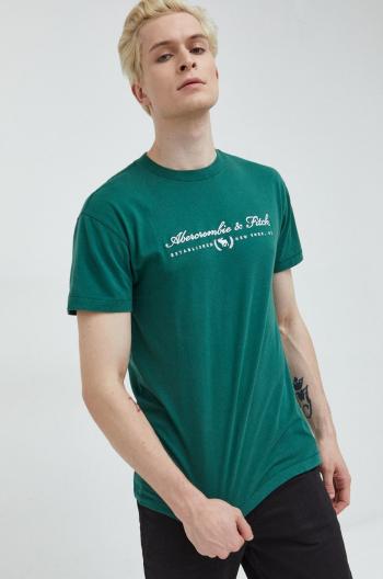 Bavlněné tričko Abercrombie & Fitch zelená barva, s aplikací