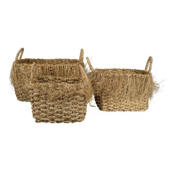 Pletené košíky z mořské trávy s uchy (sada 3 ks) MKZMRR