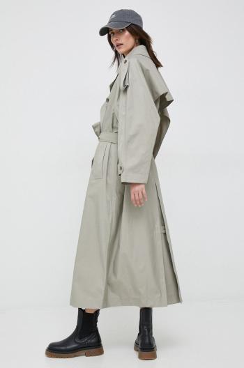 Trench kabát Calvin Klein dámský, zelená barva, přechodný, dvouřadový