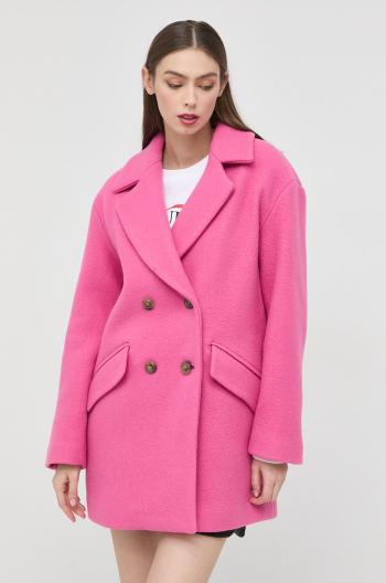 Vlněný kabát Pinko dámský, růžová barva, přechodný, dvouřadový