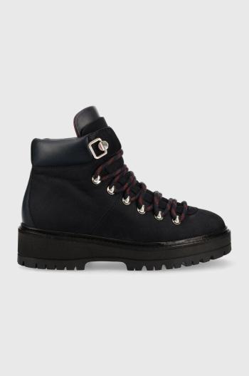 Kožené workery Tommy Hilfiger Nubuck Outdoor Flat Boot dámské, tmavomodrá barva, na plochém podpatku, zateplené