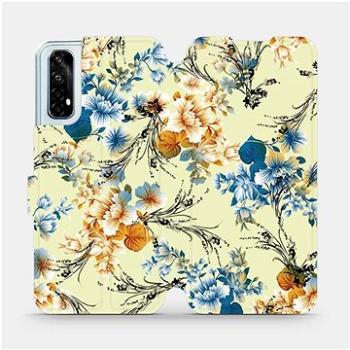 Flipové pouzdro na mobil Realme 7 - MX05S Modré a oranžové květy na žlutém pozadí (5903516410408)
