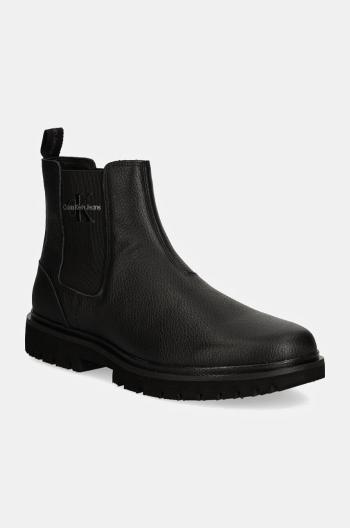 Kožené kotníkové boty Calvin Klein Jeans EVA MID CHELSEA BOOT LTH pánské, černá barva, YM0YM00750