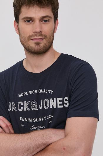 Tričko Jack & Jones pánské, tmavomodrá barva, s potiskem