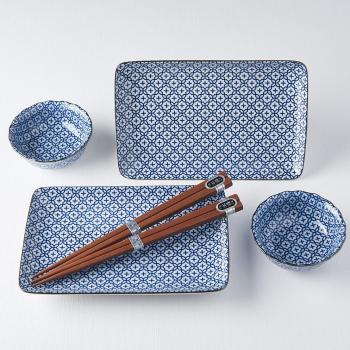 Sushi set s hůlkami Blue & White Geometric