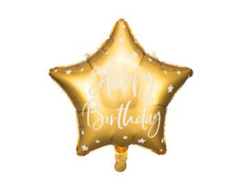 PartyDeco Fóliový balón hvězda - Happy Birthday s hvězdičkami 40 cm