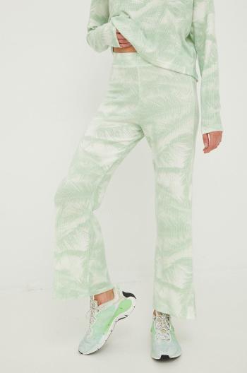 Kalhoty Roxy dámské, zelená barva, zvony, high waist