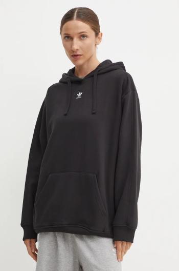 Mikina adidas Originals dámská, černá barva, s kapucí, hladká, IY7344