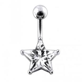 Šperky4U Stříbrný piercing do pupíku - hvězda - BP01019-C