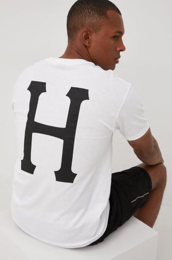 Bavlněné tričko HUF bílá barva, s potiskem