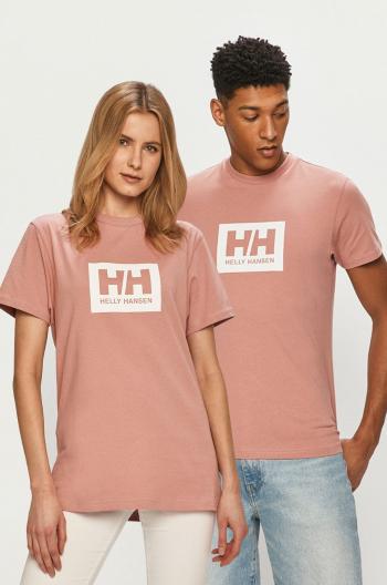 Bavlněné tričko Helly Hansen růžová barva, s potiskem