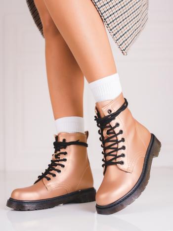 Stylové  kotníčkové boty hnědé dámské na plochém podpatku