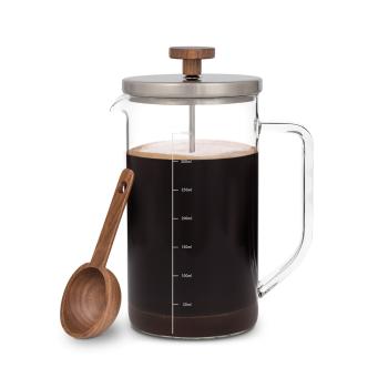 Klarstein Glaswerk Ristretto, French Press, 0,35 litru, borosilikátové sklo, nerezová ocel, ořechové dřevo