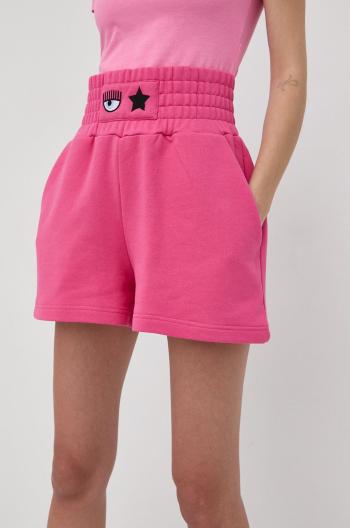 Bavlněné šortky Chiara Ferragni dámské, růžová barva, hladké, high waist