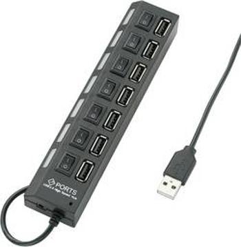 USB 2.0 hub Renkforce 7 portů, lze spínat jednotlivě, se stavovými LED, 165 mm, černá