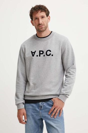 Bavlněná mikina A.P.C. sweat standard grand vpc GOTS šedá barva, s aplikací, COHBN.M27907