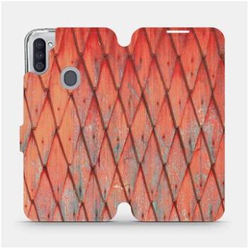 Flipové pouzdro na mobil Samsung Galaxy M11 - MK01S Oranžový vzor dřeva (5903516387595)