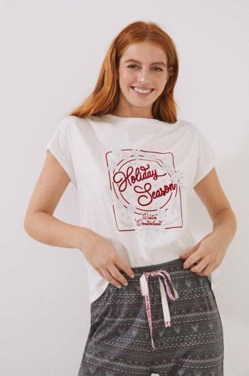 Bavlněné pyžamové tričko women'secret Mix & Match Nordic Xmas bílá barva, bavlněná