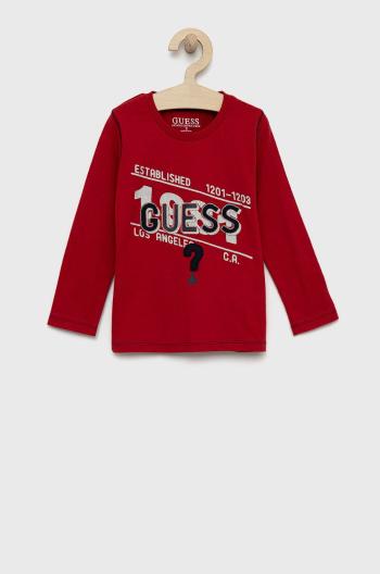 Dětská bavlněná košile s dlouhým rukávem Guess červená barva, s aplikací