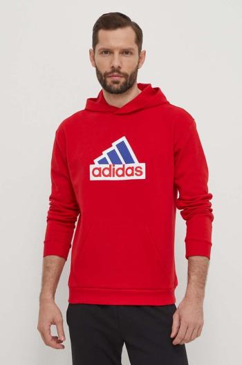 Mikina adidas pánská, červená barva, s kapucí, s potiskem, IS8338