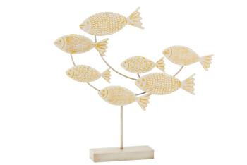 Dekorace bílo žlutých rybek na podstavci - 54,5*8*49,5 cm 3571