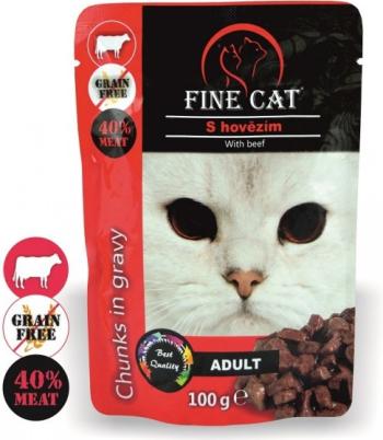 FINE CAT kapsička GF 100 g, adult,  s hovězím v omáčce - FINE CAT kapsička grain free 100 g, adult,  s hovězím v omáčce