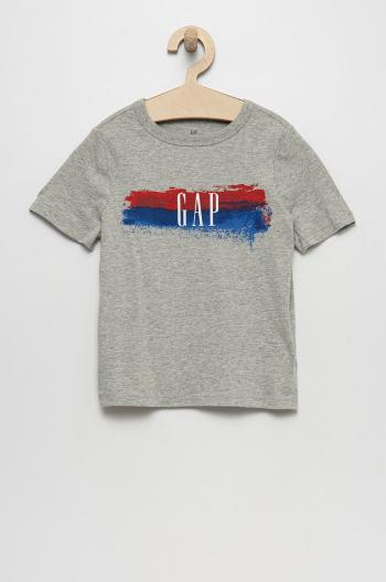 Dětské bavlněné tričko GAP šedá barva, s potiskem