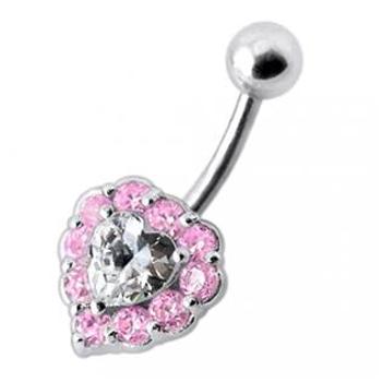 Šperky4U Stříbrný piercing do pupíku - srdce - BP01033-P