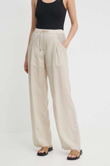 Kalhoty Emporio Armani dámské, béžová barva, jednoduché, high waist, 3D2P93 1NKGZ