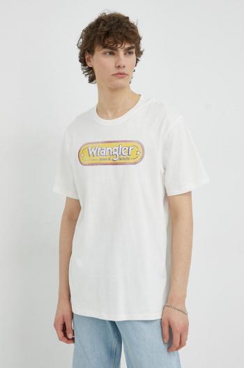Bavlněné tričko Wrangler bílá barva, s potiskem