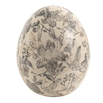 Dekorace vintage vejce se šedými květy Mell French M - Ø 11*14 cm 6CE1451M