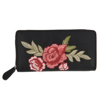 Černá peněženka Rose embroidery - 19*9 cm JZWA0032Z