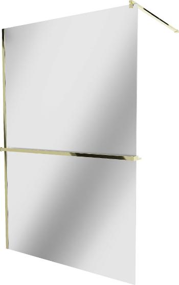 MEXEN/S KIOTO Sprchová zástěna WALK-IN s poličkou a držákem ručníků 90 x 200 cm, zrcadlové 8 mm, zlatá 800-090-121-50-50