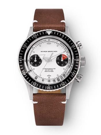 Nivada Grenchen Chronomaster White Panda Manual - Brown leather White Stitching