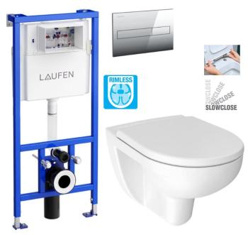 LAUFEN Rámový podomítkový modul CW1 SET s chromovým tlačítkem + WC JIKA LYRA PLUS RIMLESS + SEDÁTKO DURAPLAST SLOWCLOSE H8946600000001CR LY2