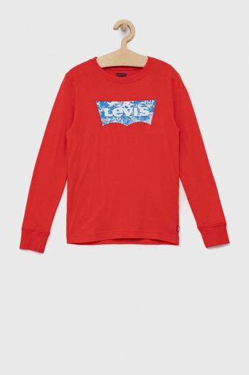 Dětská bavlněná košile s dlouhým rukávem Levi's červená barva, s potiskem