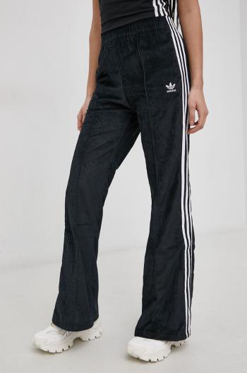 Kalhoty adidas Originals H37837 dámské, černá barva, zvony, high waist