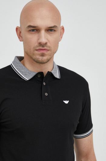 Bavlněné polo tričko Emporio Armani černá barva, s aplikací