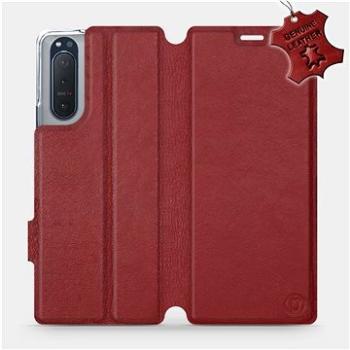 Flipové pouzdro na mobil Sony Xperia 5 II - Tmavě červené - kožené -   Dark Red Leather (5903516399994)