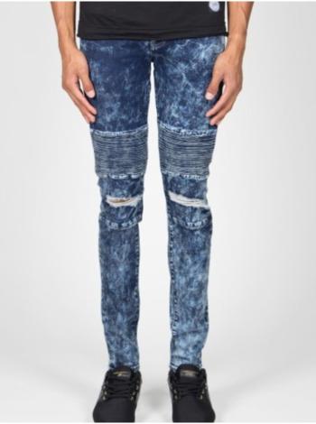 Modré pánské skinny fit džíny  Blue Destroy Biker June Sixth Jeans