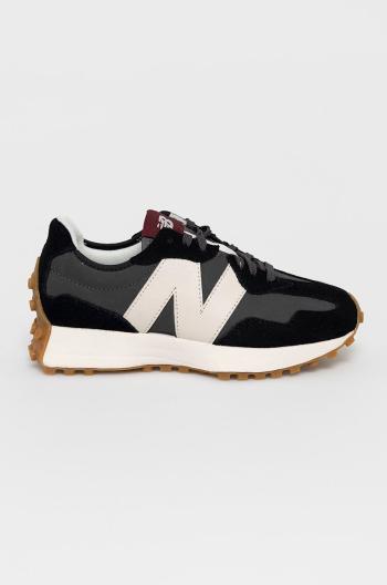 Semišové boty New Balance WS327KC černá barva, na plochém podpatku, WS327KC-001