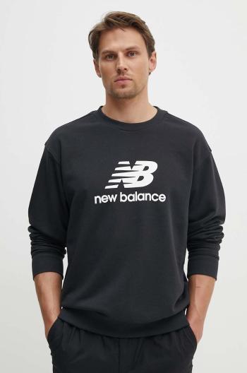 Mikina New Balance Stacked Logo French pánská, černá barva, s potiskem, MT41500BK