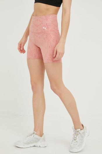 Tréninkové šortky Puma Studio dámské, růžová barva, vzorované, medium waist