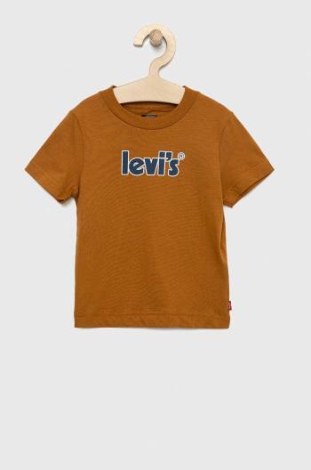 Dětské bavlněné tričko Levi's hnědá barva, s potiskem