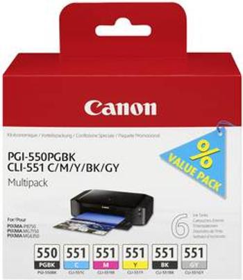 Canon Inkoustová kazeta PGI-550PGBK/CLI-551 Multipack originál kombinované balení foto černá, azurová, purppurová, žlutá, černá, šedá 6496B005