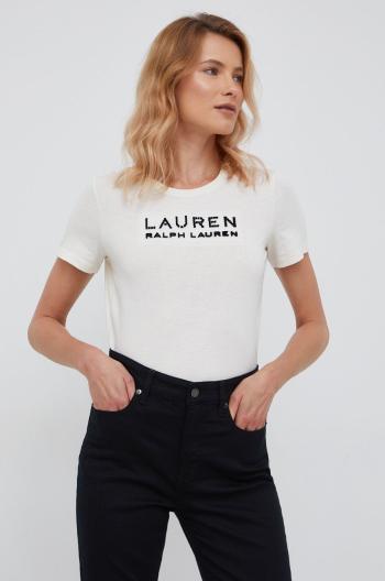Tričko Lauren Ralph Lauren béžová barva