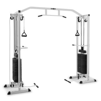 KLARFIT Cablefit, stříbrná, přemostěná posilovací věž, kladkostroj, ocel, 2x 77 kg