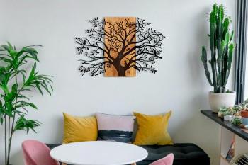 KAVAK dřevěná nástěnná dekorace s kovovým motivem stromu